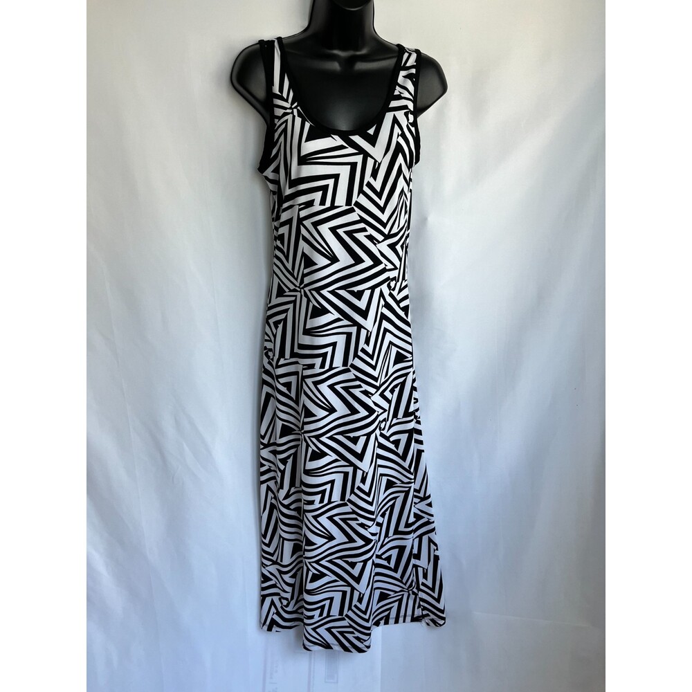 Celine by Champion Y2K Abstract Maxi Dress Sze M 90s Retro Black and White Flowy